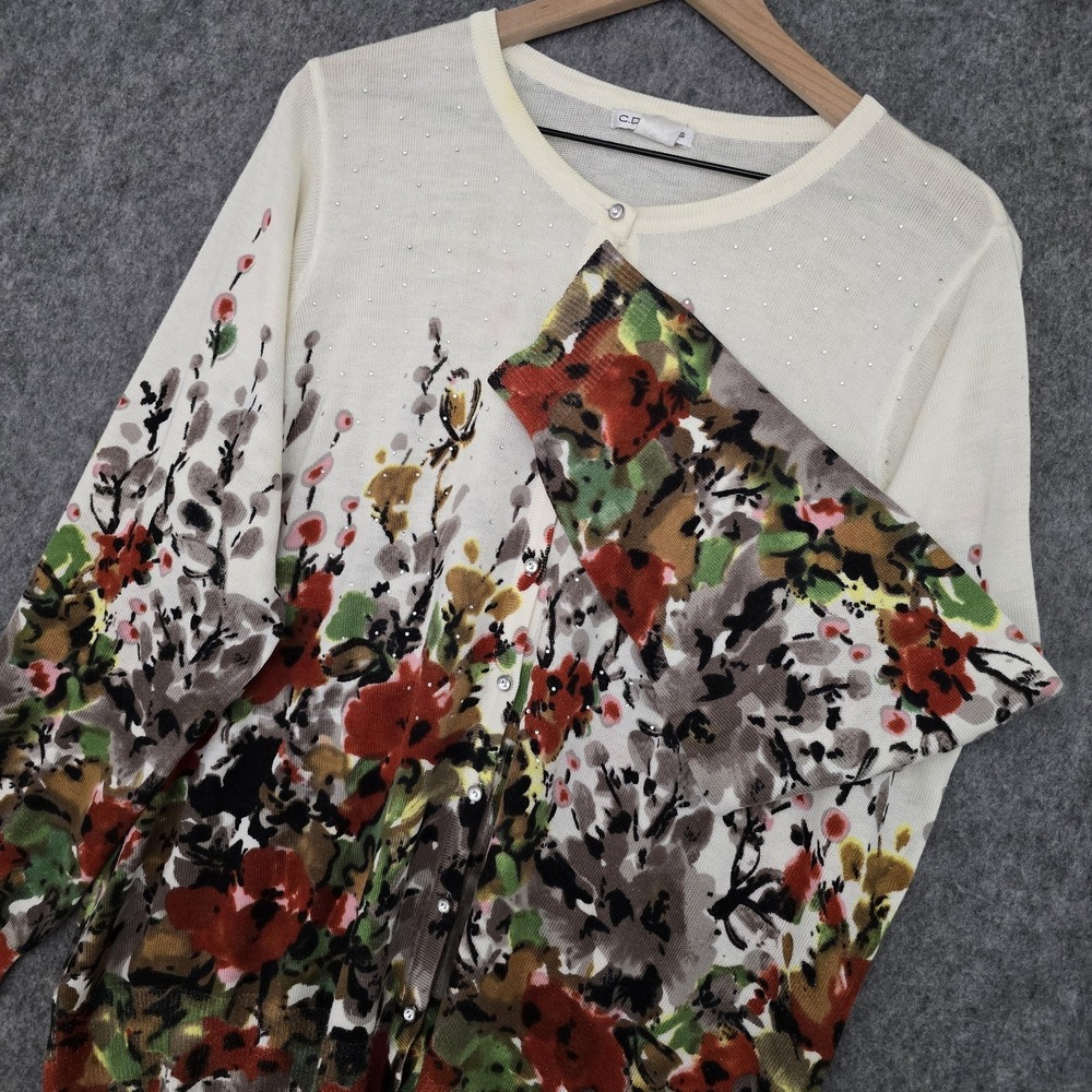 C.D.Daniels Cardigan Sweater Womens 1X Multicolor Floral Rhinestone Button Front - Picture 5 of 10